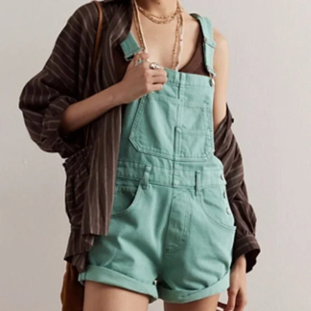 Women's Mint Green Short Overalls Romper